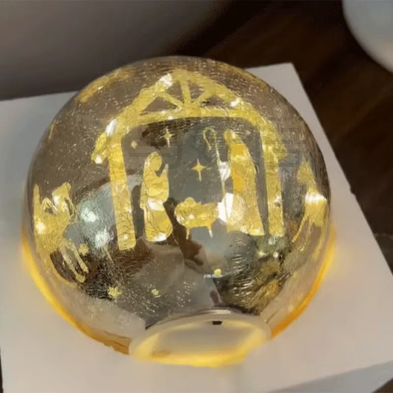 ✝️Light-up cracked glass ball with Jesus and reindeer design🫎