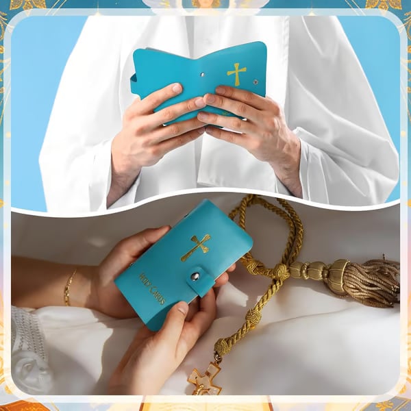 ✝️ Catholic Genuine Leather Holy Card Holder – Pocket Prayer Card Organizer with Snap Closure!!!