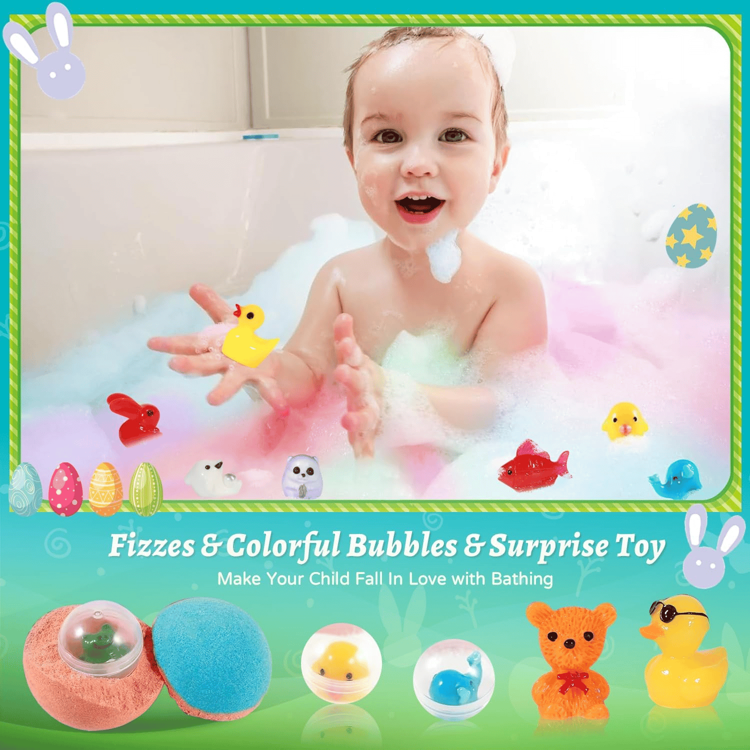 🛁 Natural Bath Bombs for Kids with Mega Bubbles & Surprise Inside 🥚✨