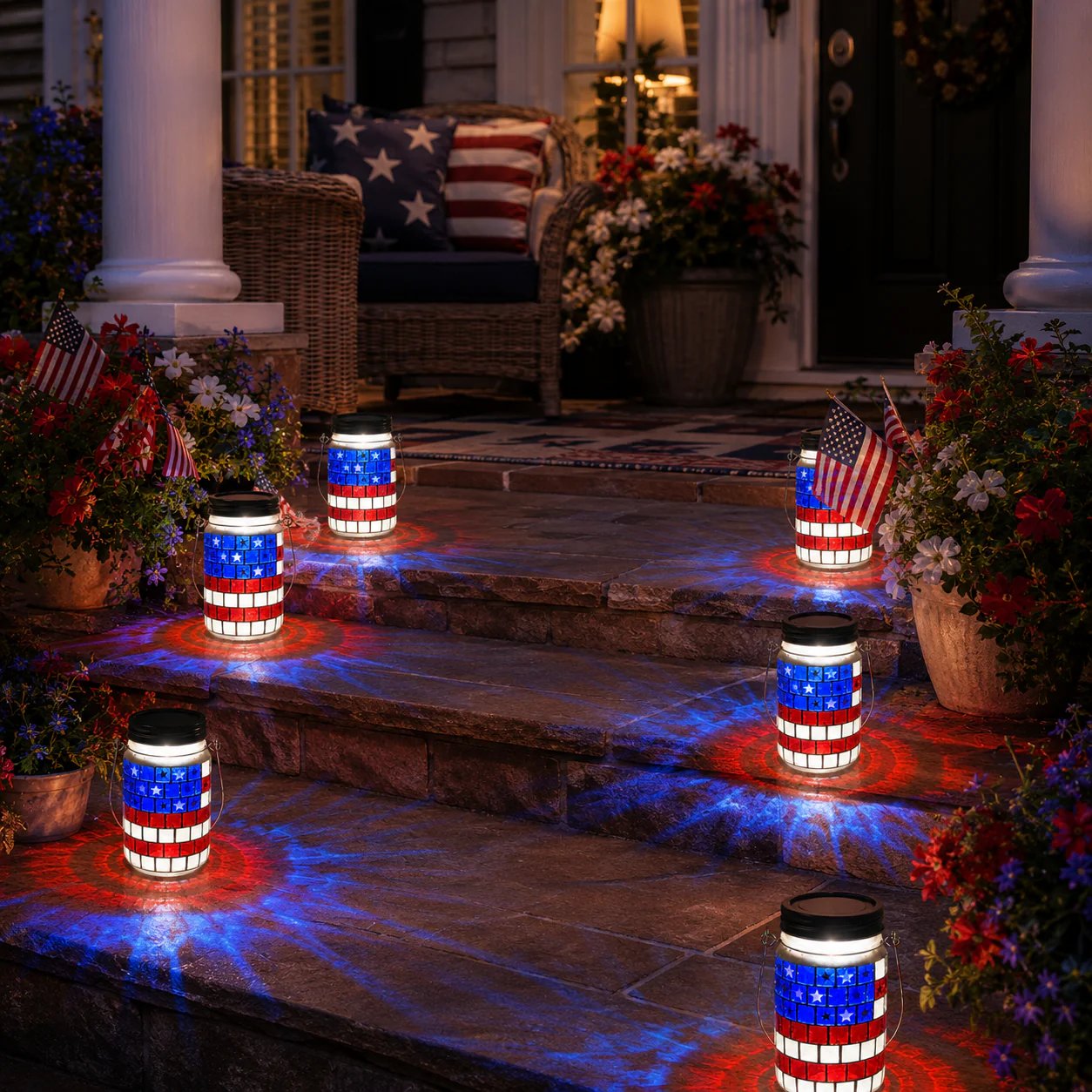 4th of July Solar Patriotic Mason Jar Lantern