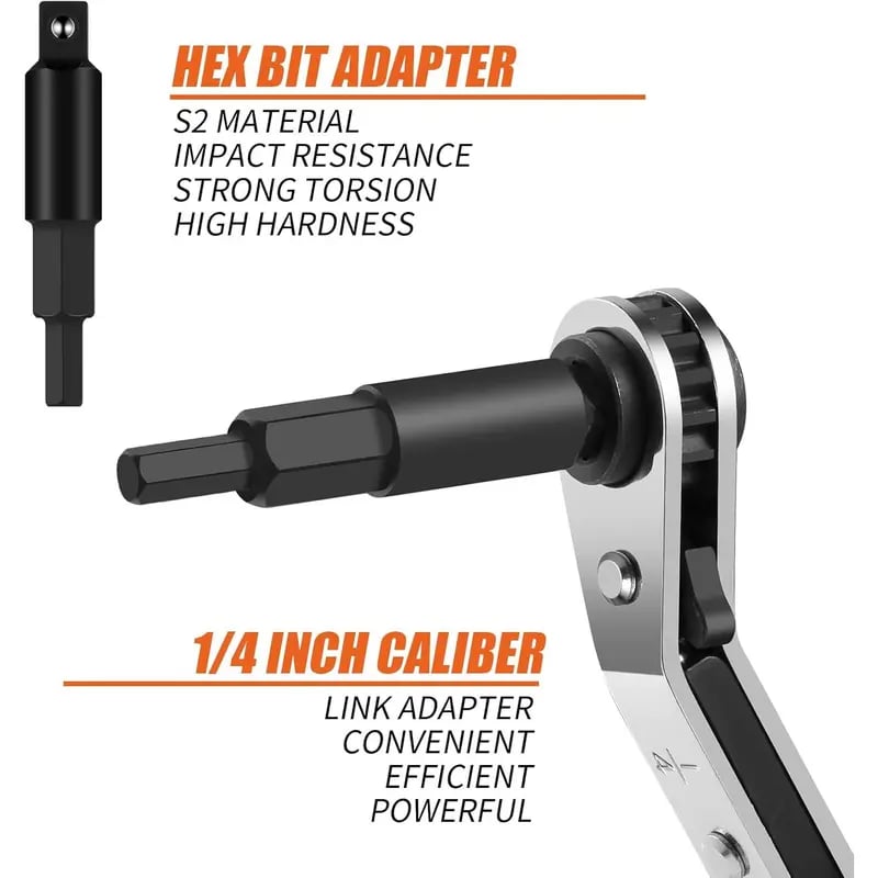 🔧 4-in-1 HVAC Ratchet Service Wrench Set with S2 Hex Bit Adapters
