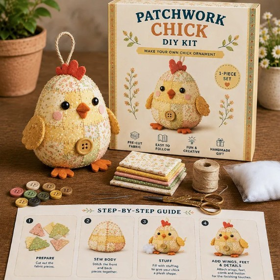 Vintage Floral Patchwork Animal Ornament DIY Kit - Handmade Sewing Project for Gifting & Home Decor