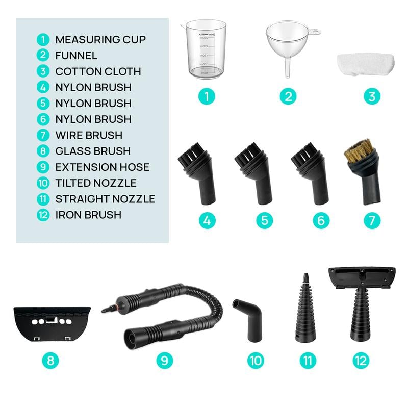 Pressurized Handheld Multi-Surface Natural Steam Cleaner with 12 pcs Accessories