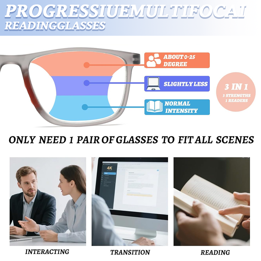 Anti-Blue Light Progressive Reading Glasses – Lightweight Multifocal Eyewear for Men & Women
