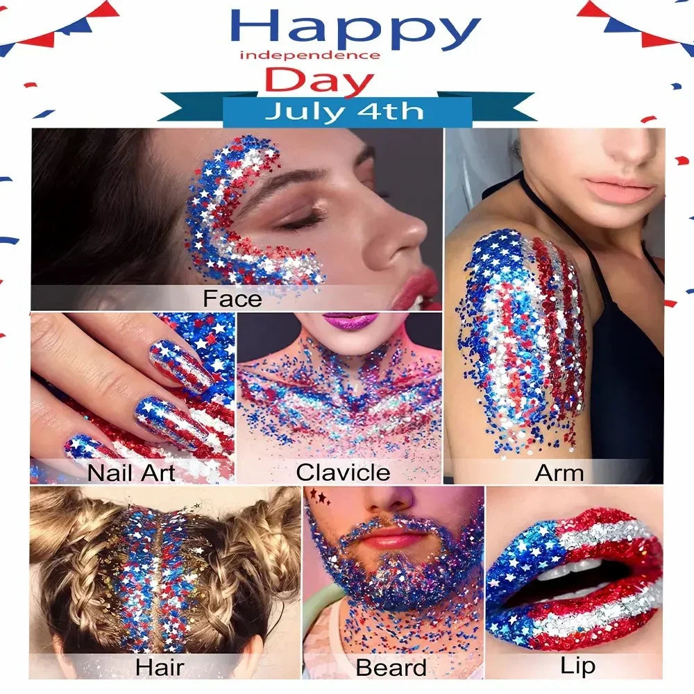 3-in-1 Patriotic Glow😍✨Red, White & Blue Glitter Body Stick