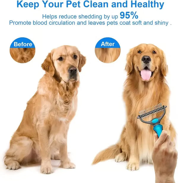 🐕Double-Sided Pet Grooming Rake – Dematting & Deshedding, Safe for All Coats