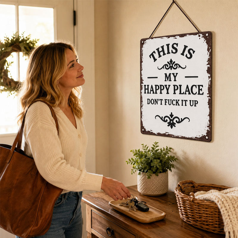 “This Is My Happy Place” Rustic Wooden Hanging Sign ✨🏡💖
