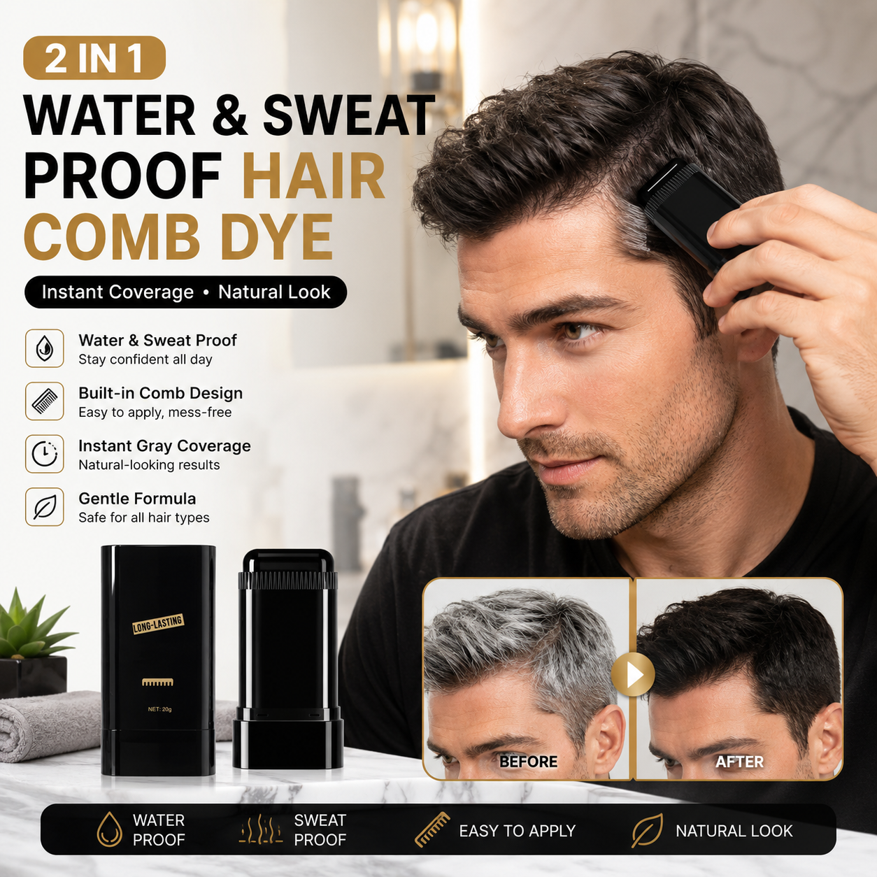 2 in 1 Water And Sweat Proof Hair Comb Dye (Limted Stock)