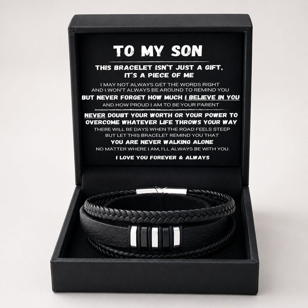 To My Son — Never Walk Alone Braided Bracelet Set 🖤