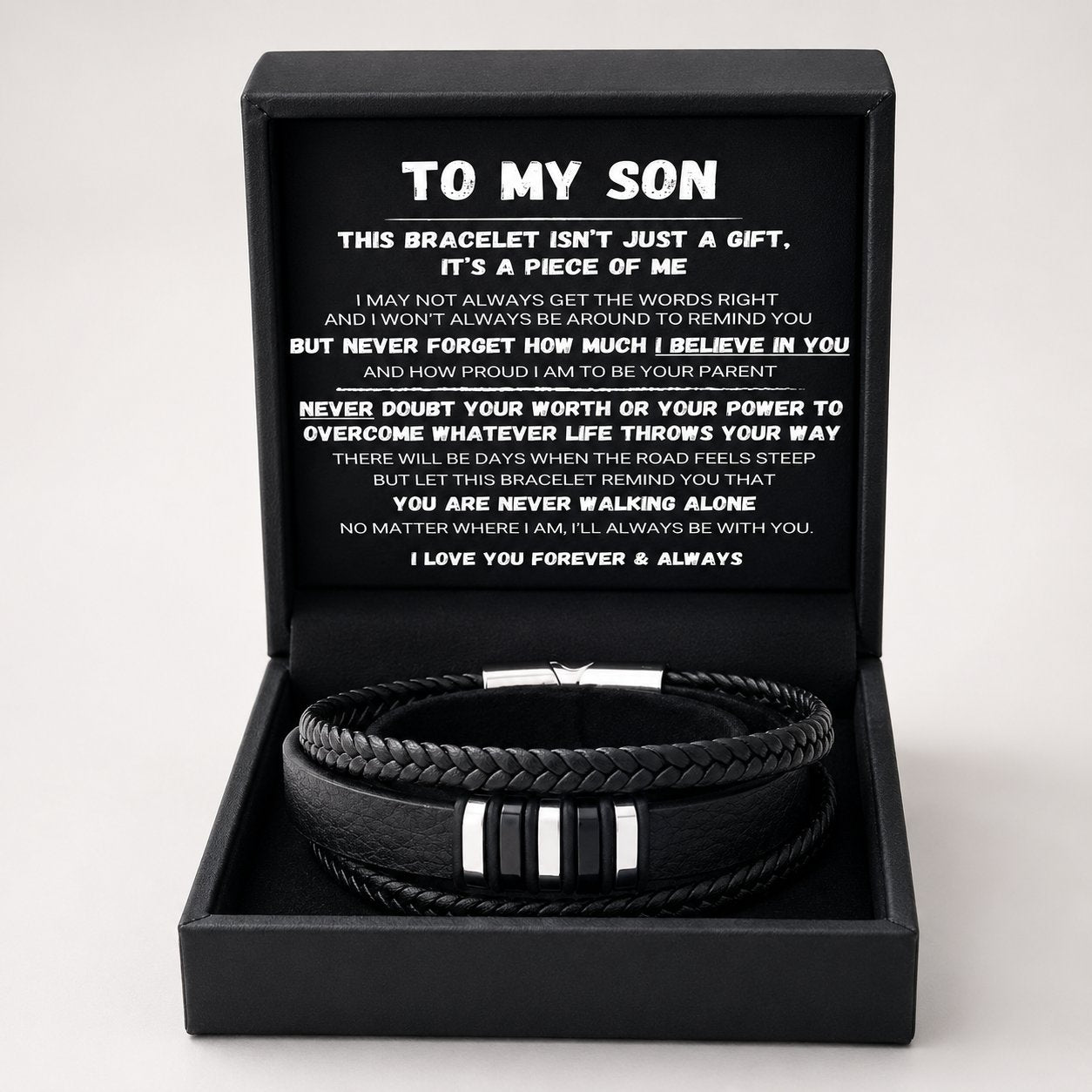 To My Son — Never Walk Alone Braided Bracelet Set 🖤