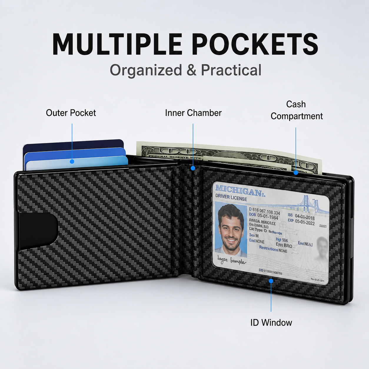 💼🔒Premium Aluminum RFID Blocking Minimalist Wallet for Men - Pop-Up Card Access, ID Window