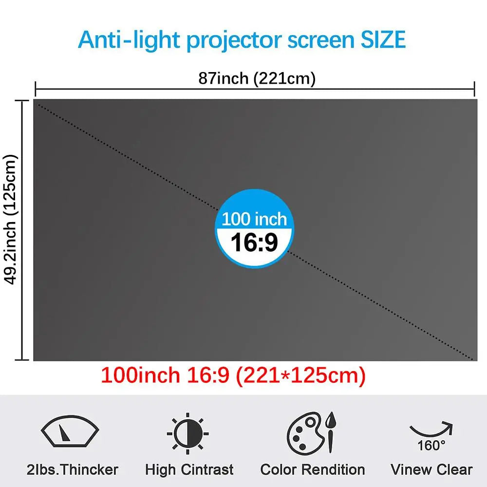 120 Inch Projector Screen, 4K Metal Lightproof Foldable Portable Movie Screen 16:9 for Home Theater Party Office Classroom Outdoor Indoor, Easy Installation with Velcro HD Projector Screen