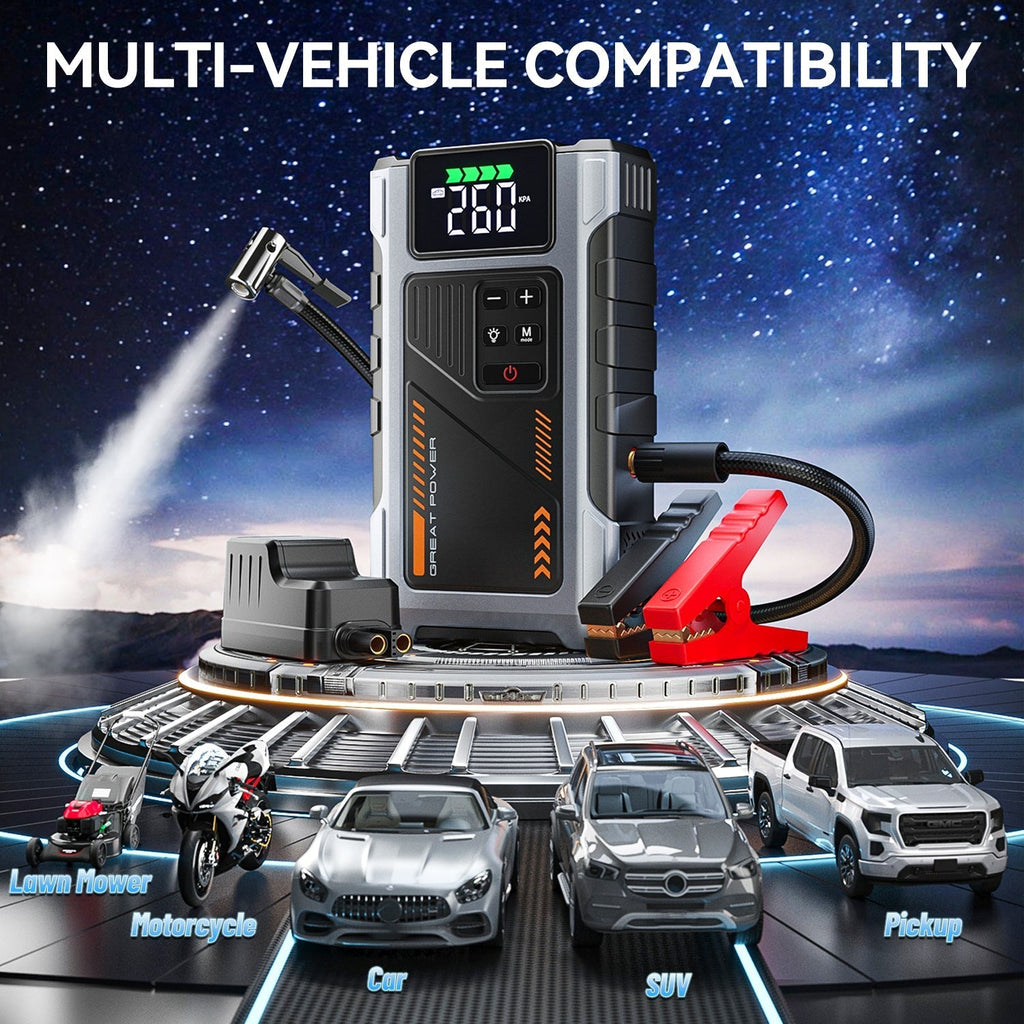 🔋10000A Car Jump Starter with Air Compressor – 7-in-1 Emergency Roadside Kit