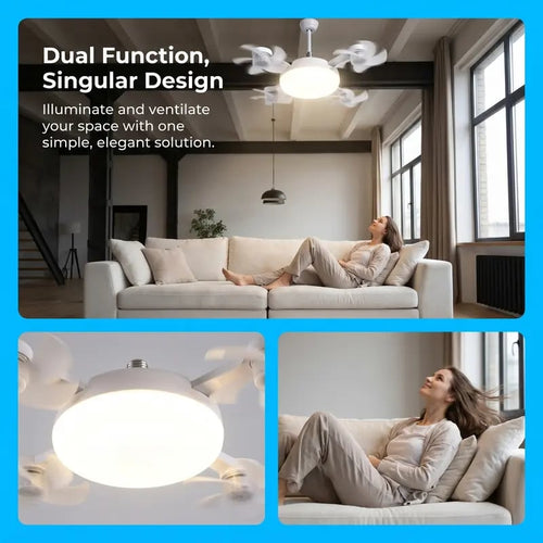 2026 New E27 Socket Ceiling Fan Light - 2-in-1 Silent LED Fan with Remote Control