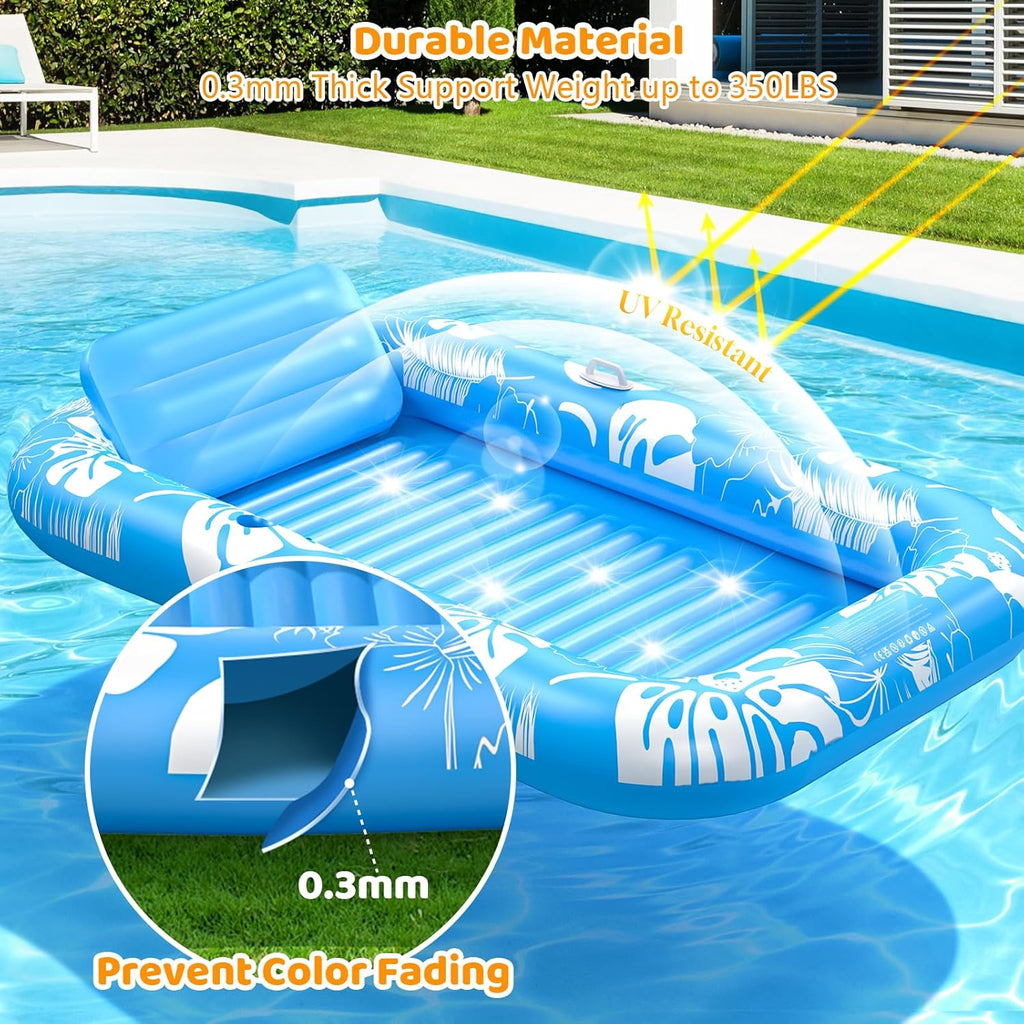 🌊 Inflatable Tanning Pool Float | 5‐in‐1 Lounger with Pillow, Cup Holder & Rope for Water/Beach ☀️
