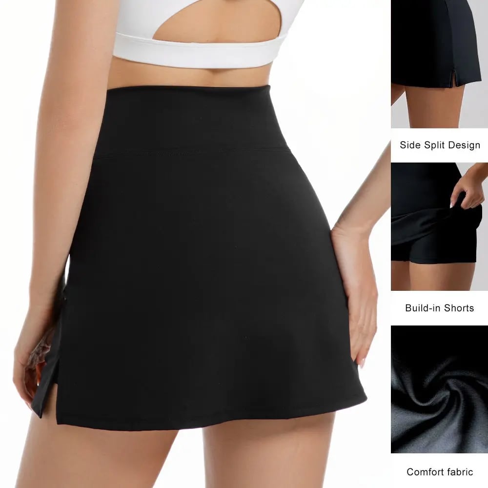☁️Women's Solid Color Leopard Stretch High Waist Straight Slit Mini Sports Skirt 🏃‍♀️