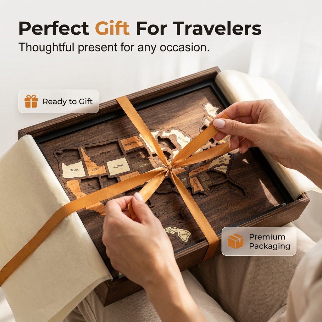 🔥Last Day 49% OFF -❤️Wooden USA Travel Map Puzzle🧩A Stylish Way to Track Your Journey & Memories