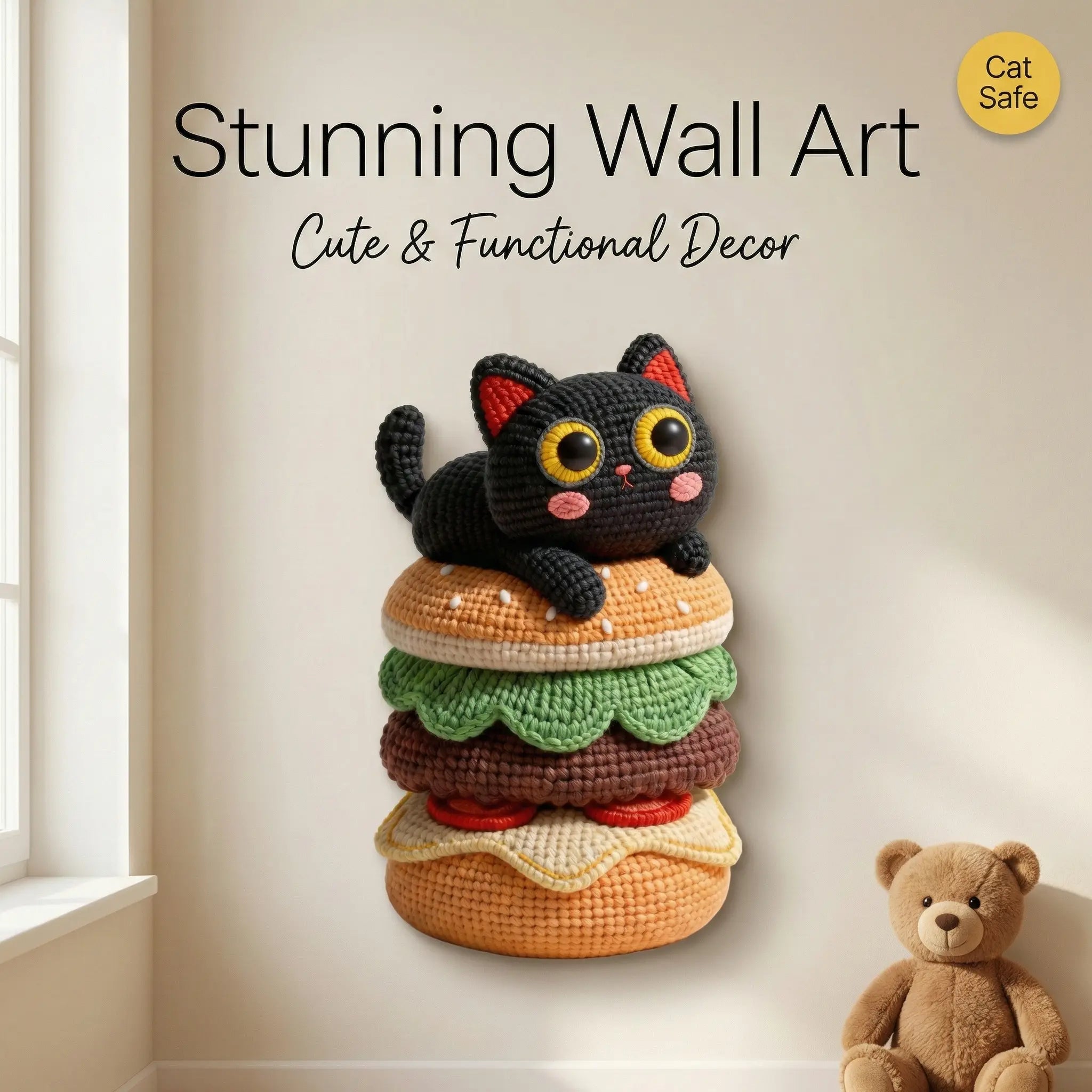 SmartWell Cat Scratcher Mat Self Adhesive Wall Protector 5D Visual Woven Art Anti Scratch Furniture Guard With Free Cat Toy Durable Felt Pad For Indoor Cats Couch Door Sofa Protection