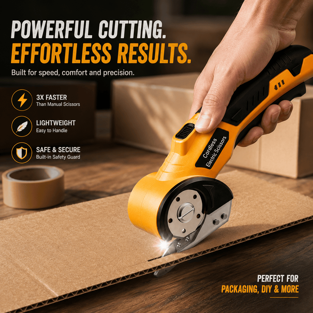 Cordless Electric Scissors: 3X Faster Rechargeable Rotary Cutter for Fabric, Cardboard, Leather & Carpet