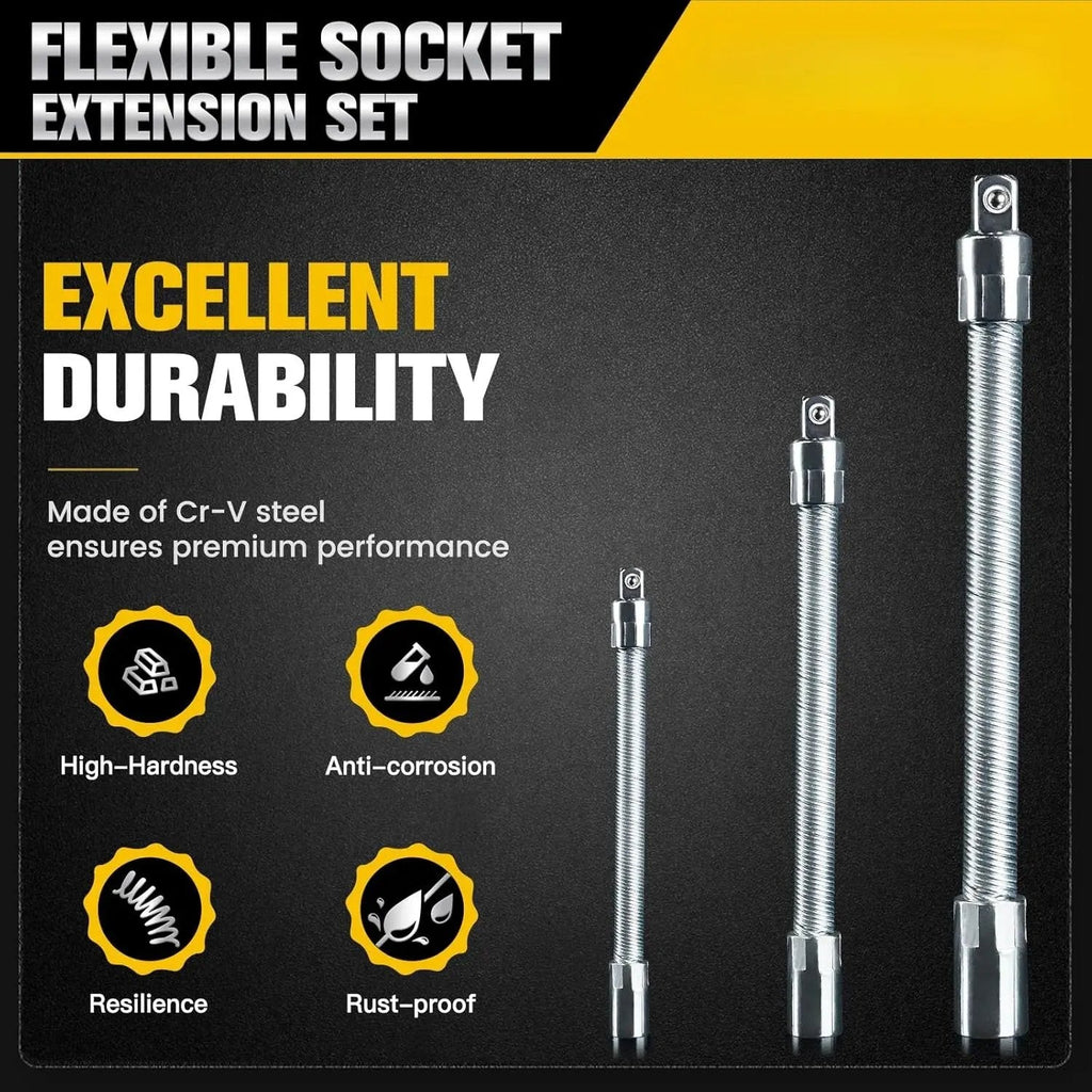 Universal Flex Head Socket Adapter Set – Reach Tight Bolts Faster in Hard-to-Access Spaces-The Must-Have Tools for Mechanics, DIYers & Garage Work