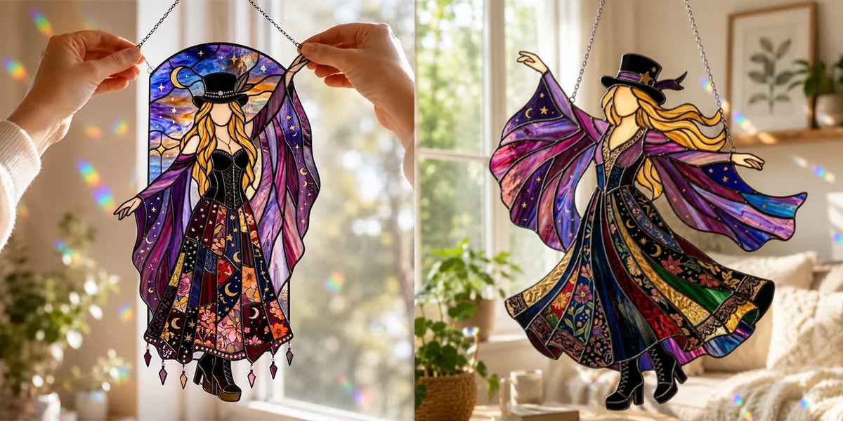 💥 LAST DAY 57% OFF - 💃 Rock Goddess Stevie 🤘 Handmade Stained Glass Spinning Suncatcher