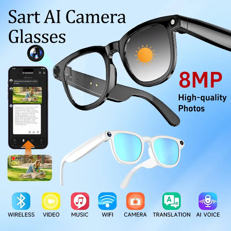 😎Next-Gen AI Smart Glasses – 8MP Camera, 160+ Languages & Hands-Free Video