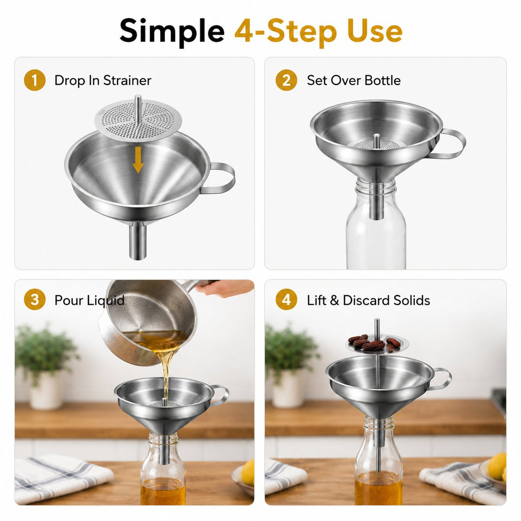 🍳 Heavy-Duty Thickened Stainless Steel Kitchen Funnel with 304 Strainer