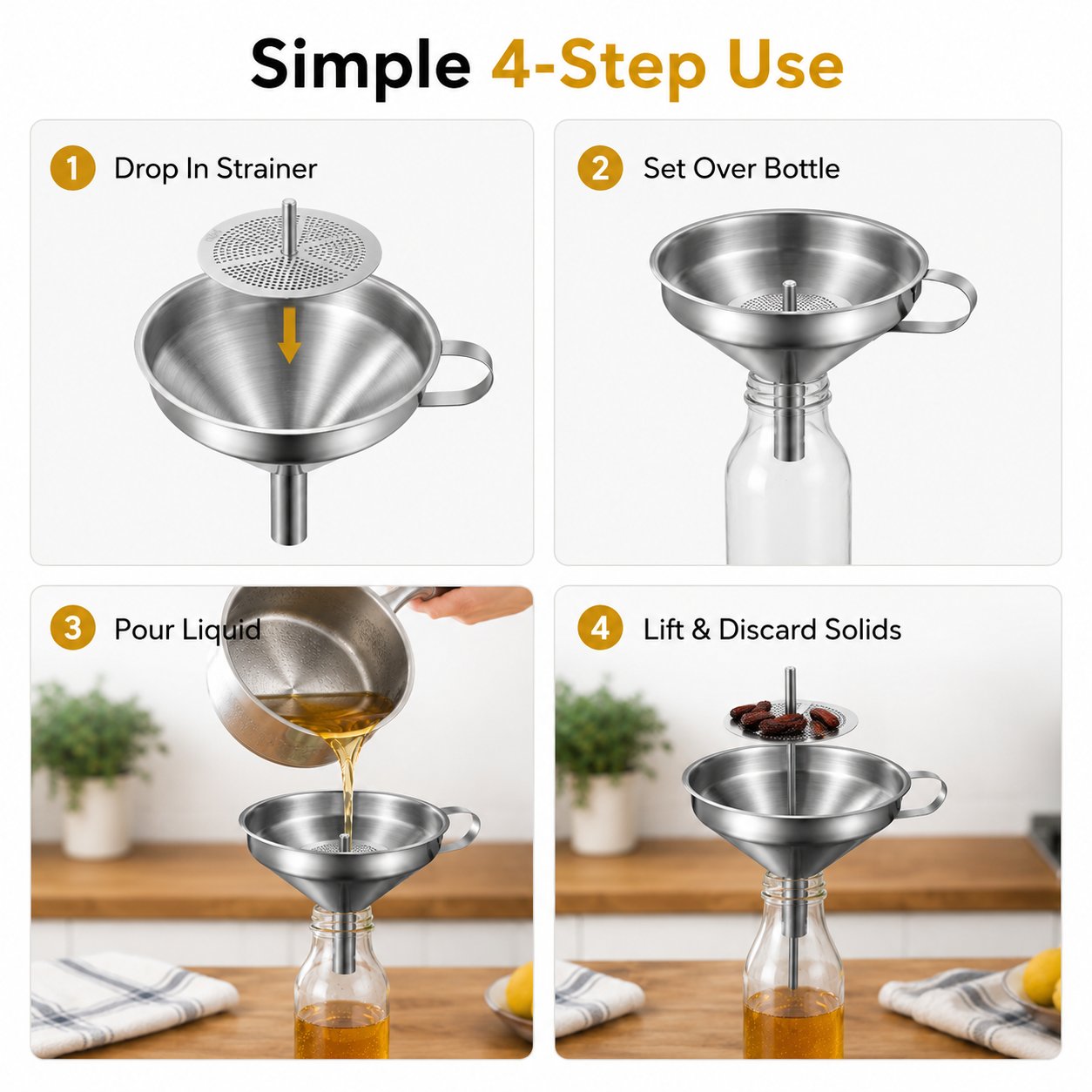 🍳 Heavy-Duty Thickened Stainless Steel Kitchen Funnel with 304 Strainer