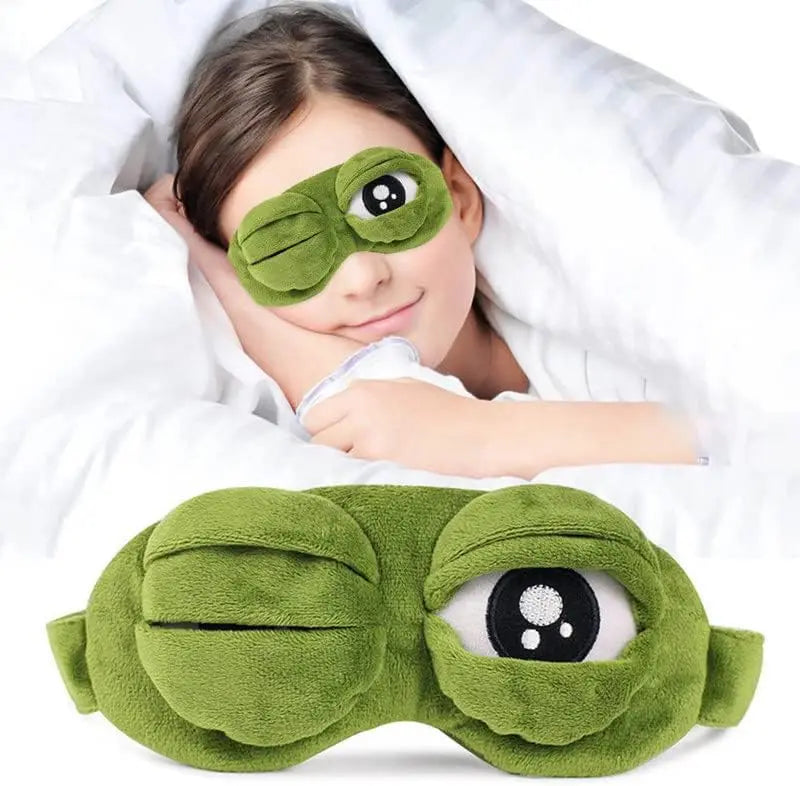 Cute Shiny Frog Plush Sleep Mask, soft cotton lining, lightweight light blocking, ideal for travel nap & rest.