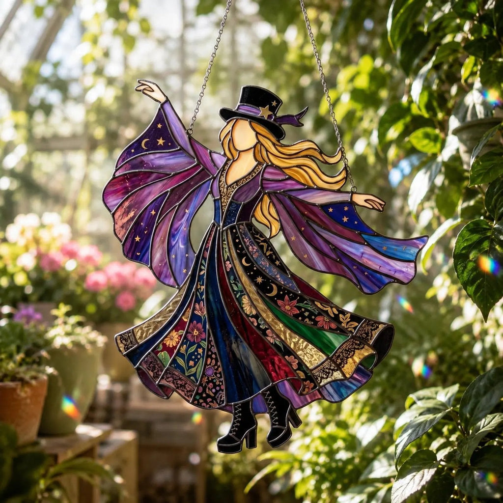 💥 LAST DAY 57% OFF - 💃 Rock Goddess Stevie 🤘 Handmade Stained Glass Spinning Suncatcher