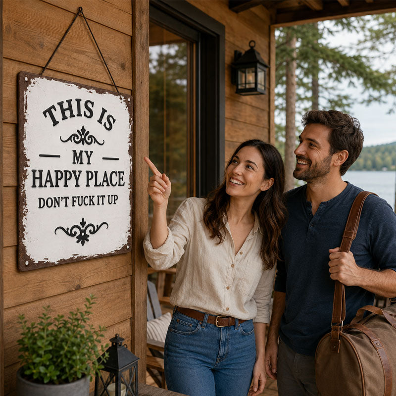 “This Is My Happy Place” Rustic Wooden Hanging Sign ✨🏡💖