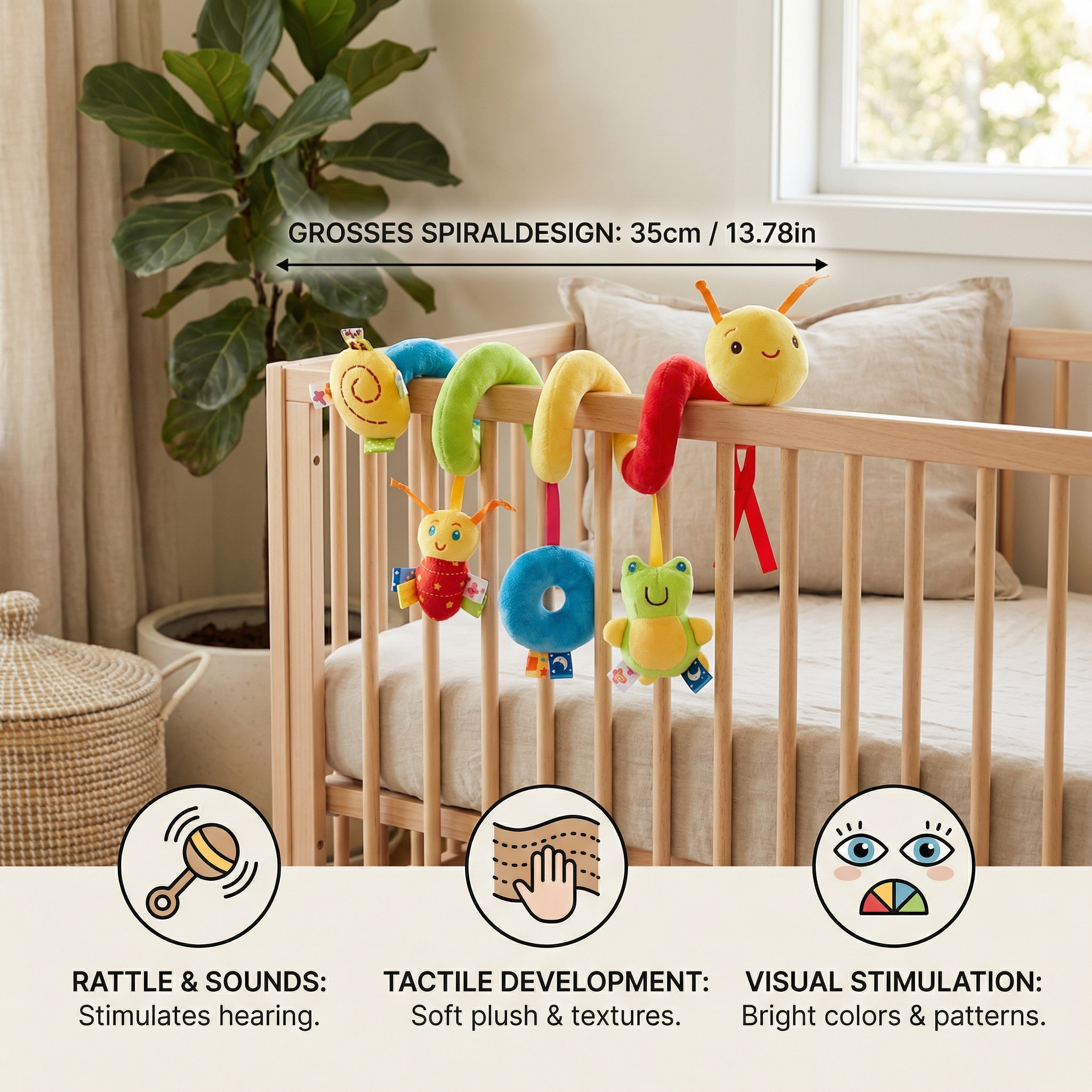 3-in-1 Caterpillar Rattle Toy for Home and On the Go