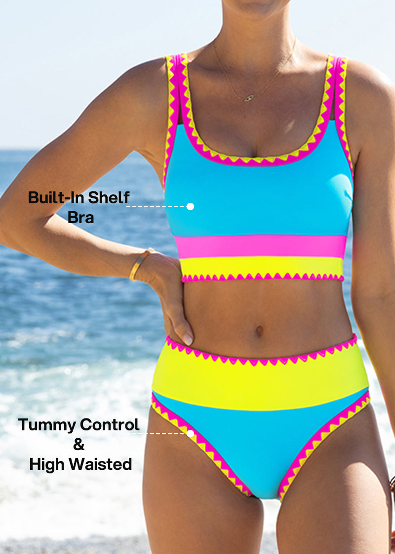 ✨Color Contrast Patchwork Nylon Sporty 3 Piece Bikini Sets