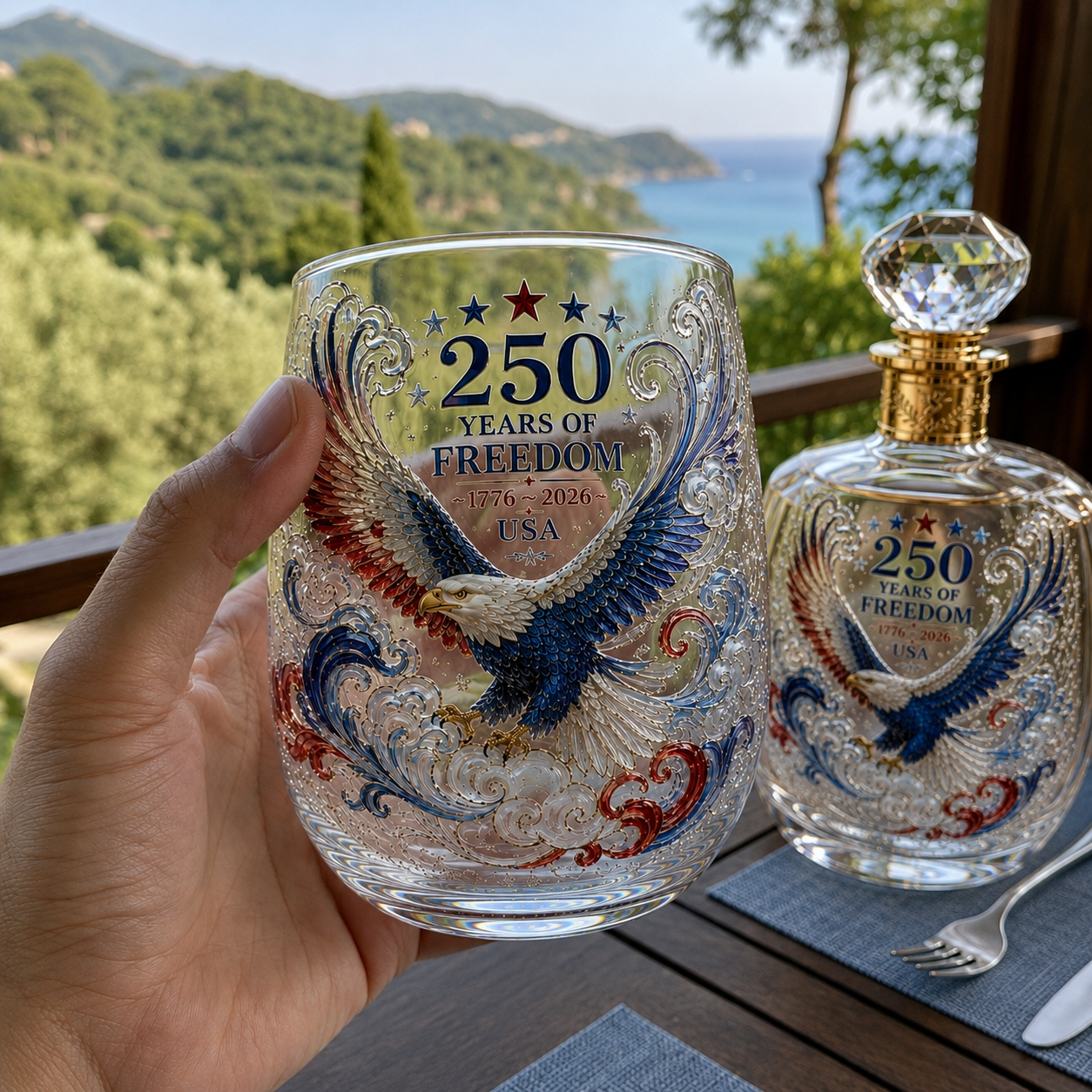 Limited Edition 2026 USA 250 Years of Freedom Eagle Glass Gift Set