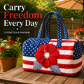 Patriotic Quilted Tote Bag | 3D Floral American Flag Travel Duffel