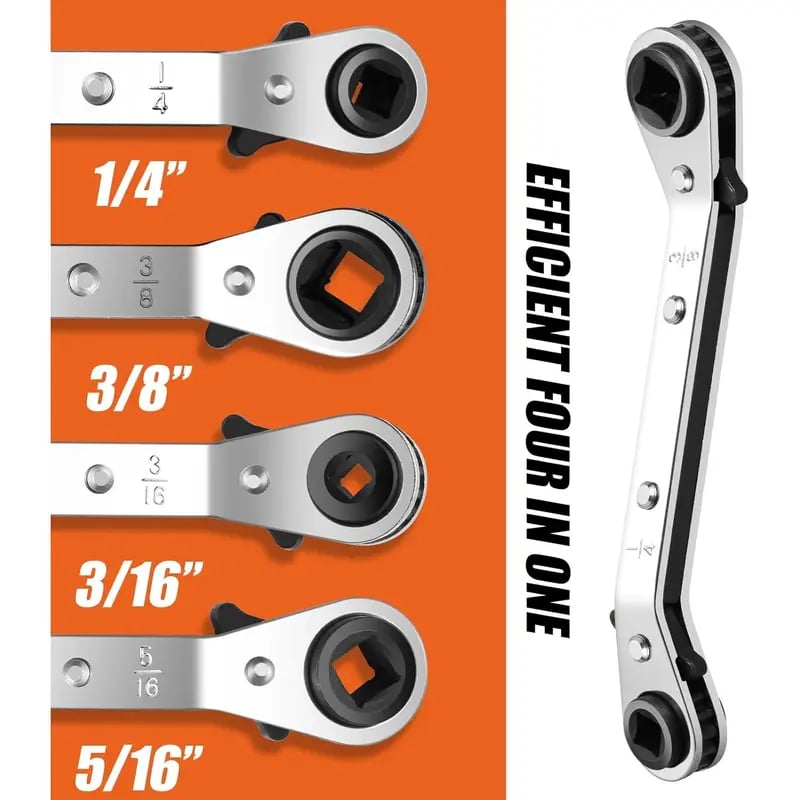 🔧 4-in-1 HVAC Ratchet Service Wrench Set with S2 Hex Bit Adapters