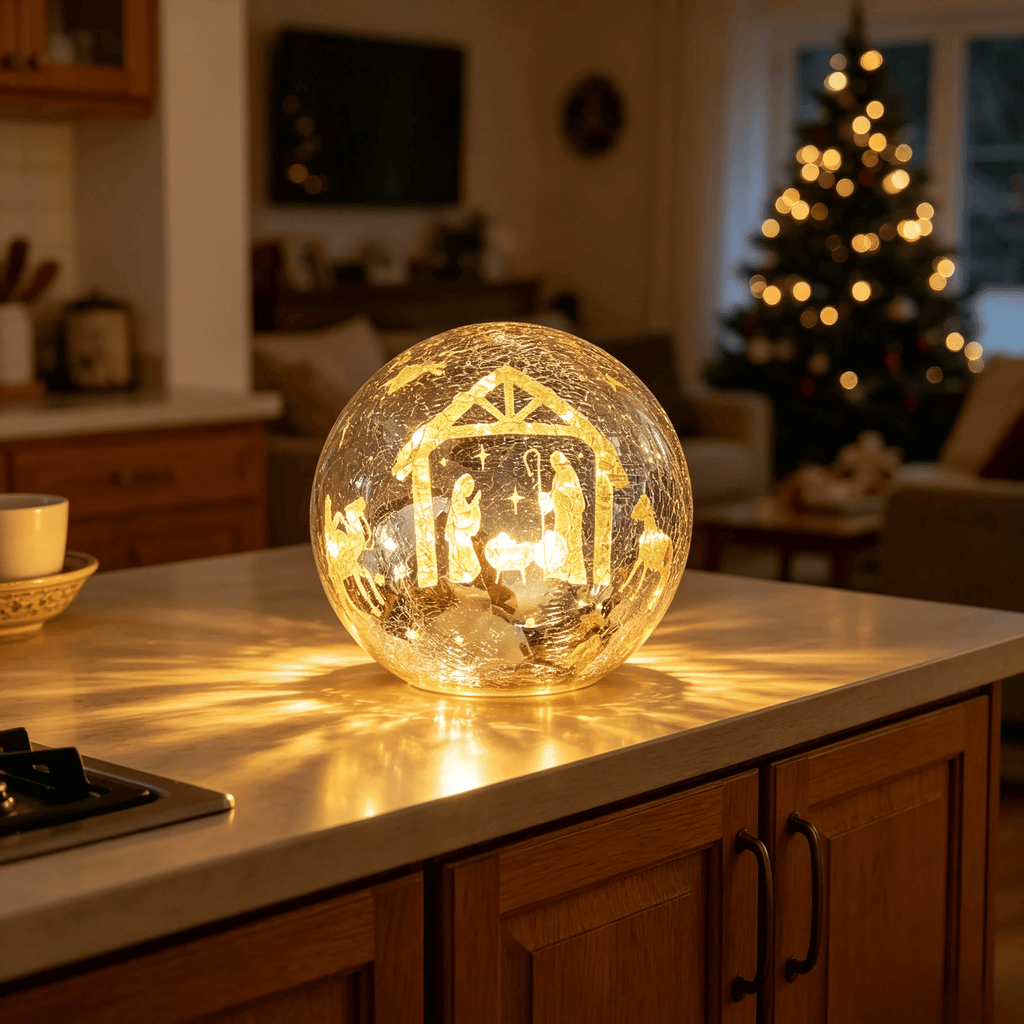 ✝️Light-up cracked glass ball with Jesus and reindeer design🫎
