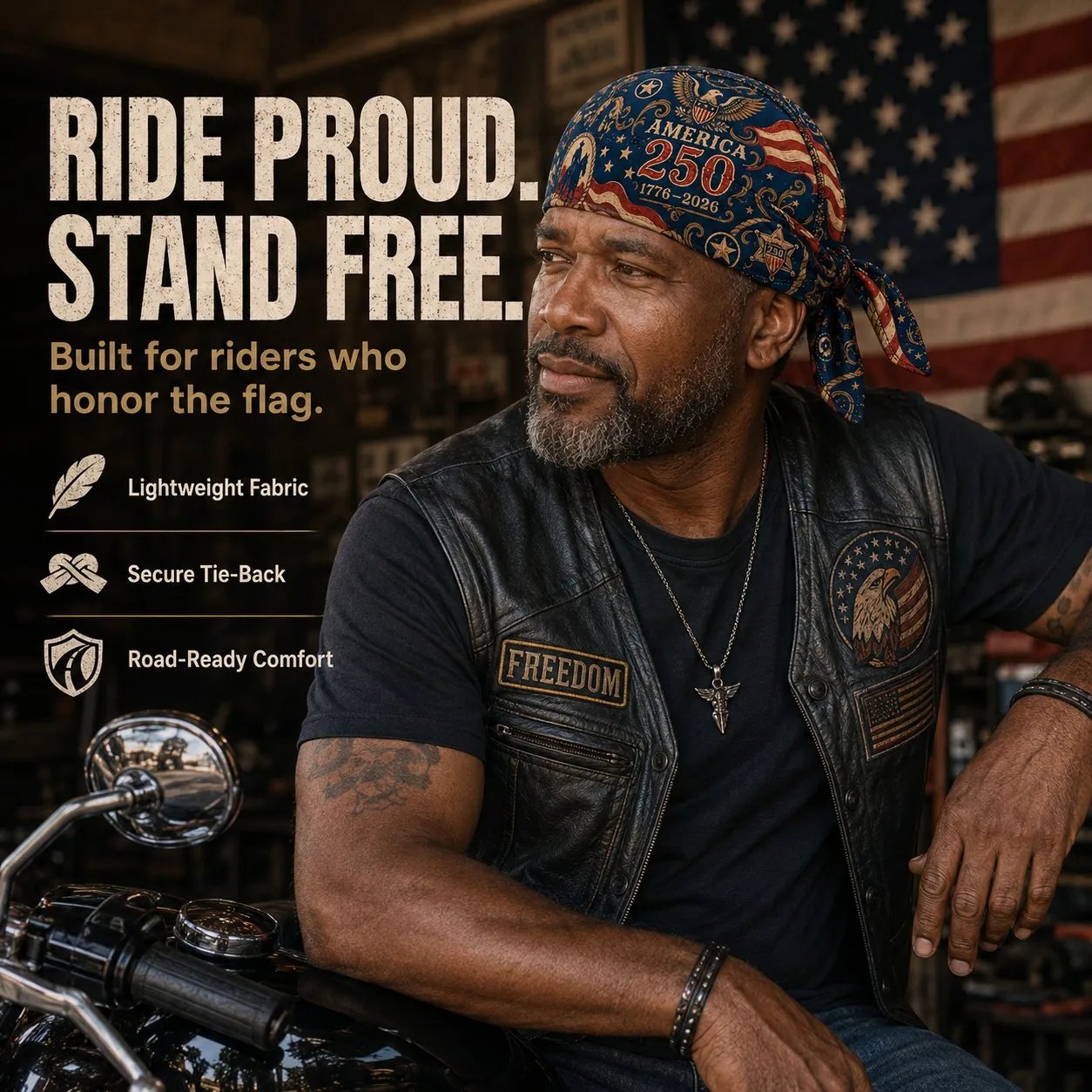 🕊️America 250 Cycling Pirate Hat / Biker Headwrap