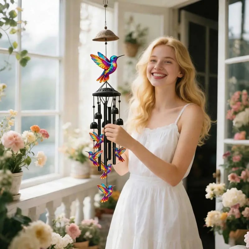 🔥Juneteenth 49% OFF-🐦Vintage Colorful Hummingbird Wind Chime with Metal Tubes and Bells