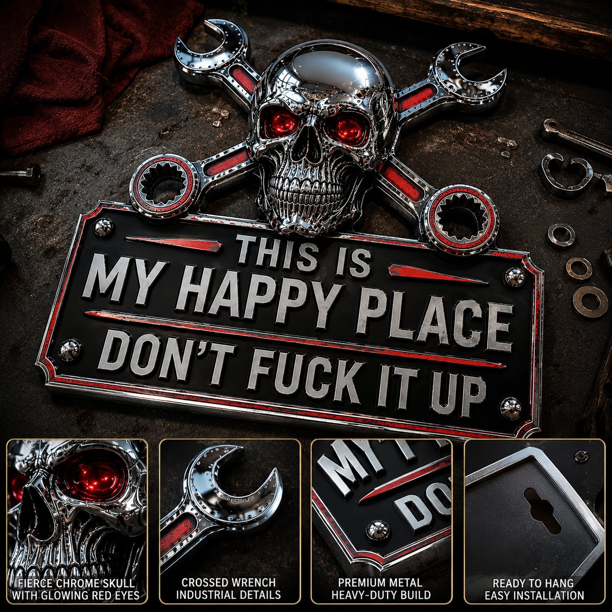 💀"This Is My Happy Place" Garage Wall Sign