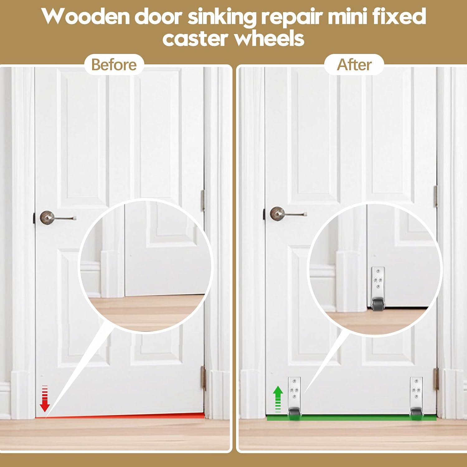 🚪 4-Pack Low-Profile Door Repair Casters | Quiet Nylon & Steel Fixed Wheels