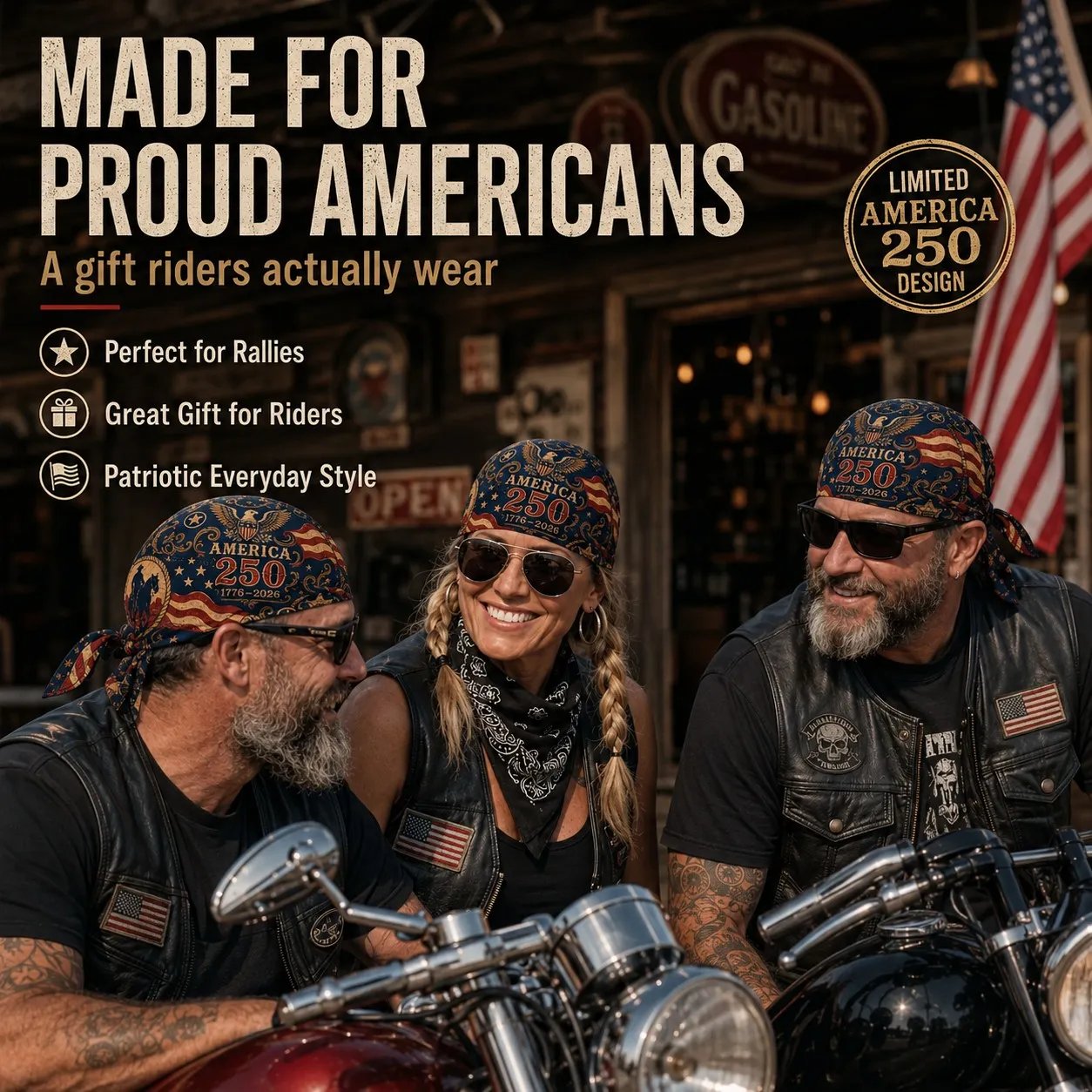 🕊️America 250 Cycling Pirate Hat / Biker Headwrap