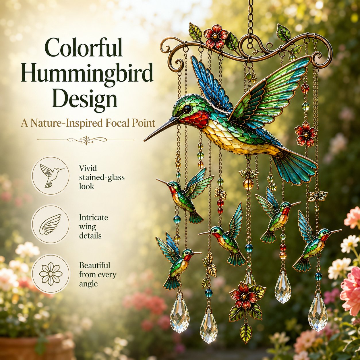 🌸Elegant Hummingbird Garden Wind Chime Suncatcher