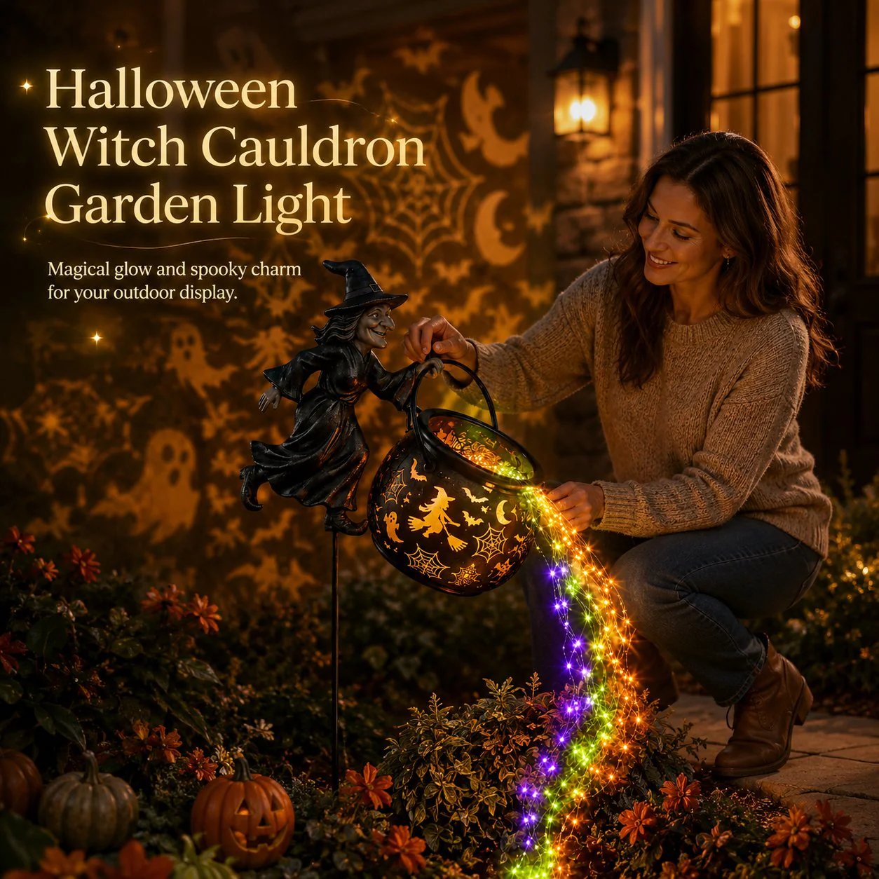 🧙‍♀️ Solar Witch Garden Stake Lights – Halloween Outdoor Decor with Magical Flowing LED Light | Waterproof Auto ON/Off Yard Decoration
