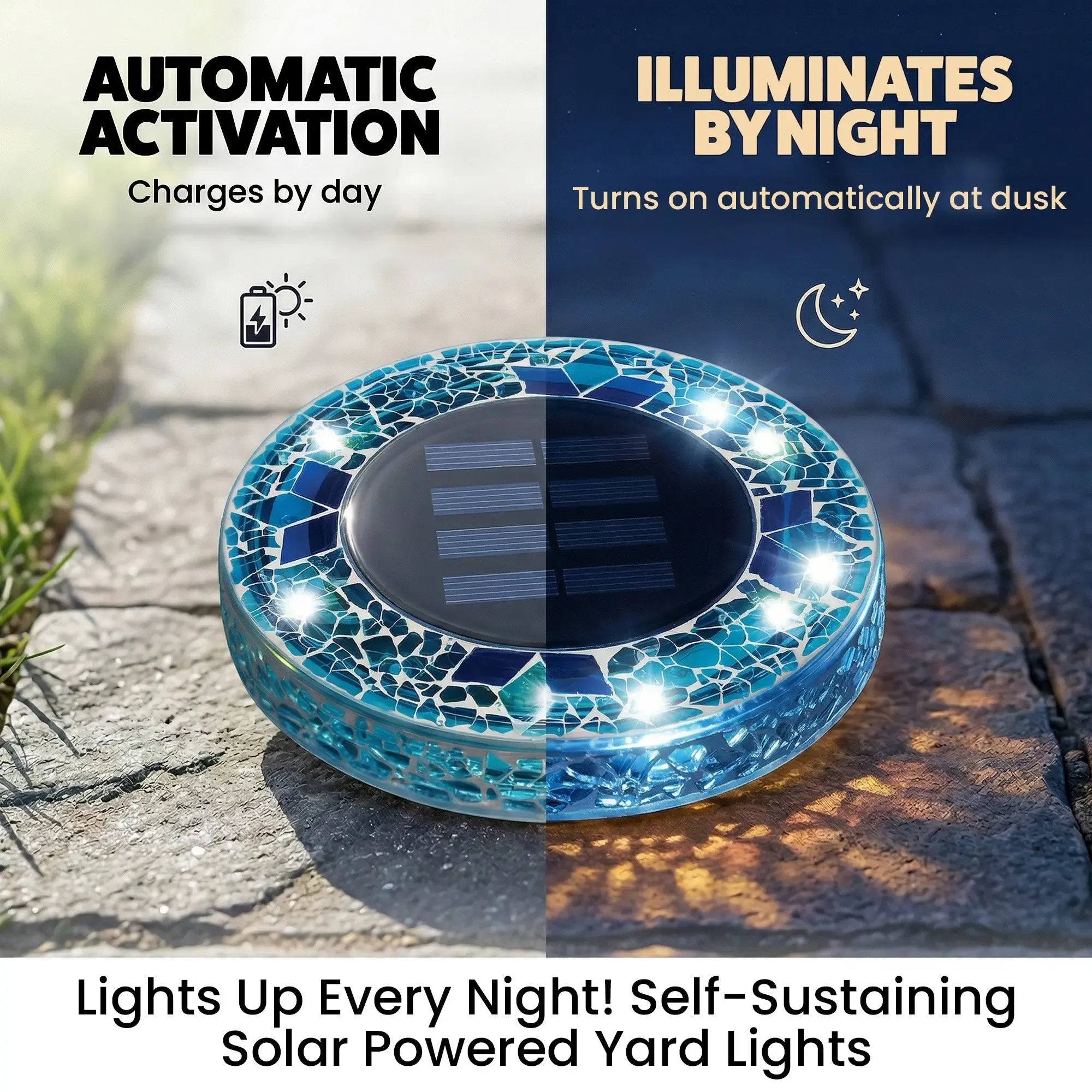 ✨4/8 Pack Solar Outdoor Mosaic Disk Lights, Waterproof Decorative Pathway LED Light