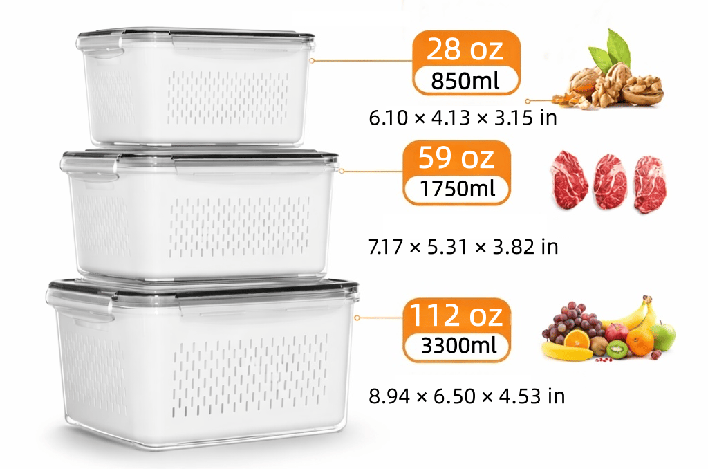 4-in-1 Produce Storage Containers (3-Pack Set)