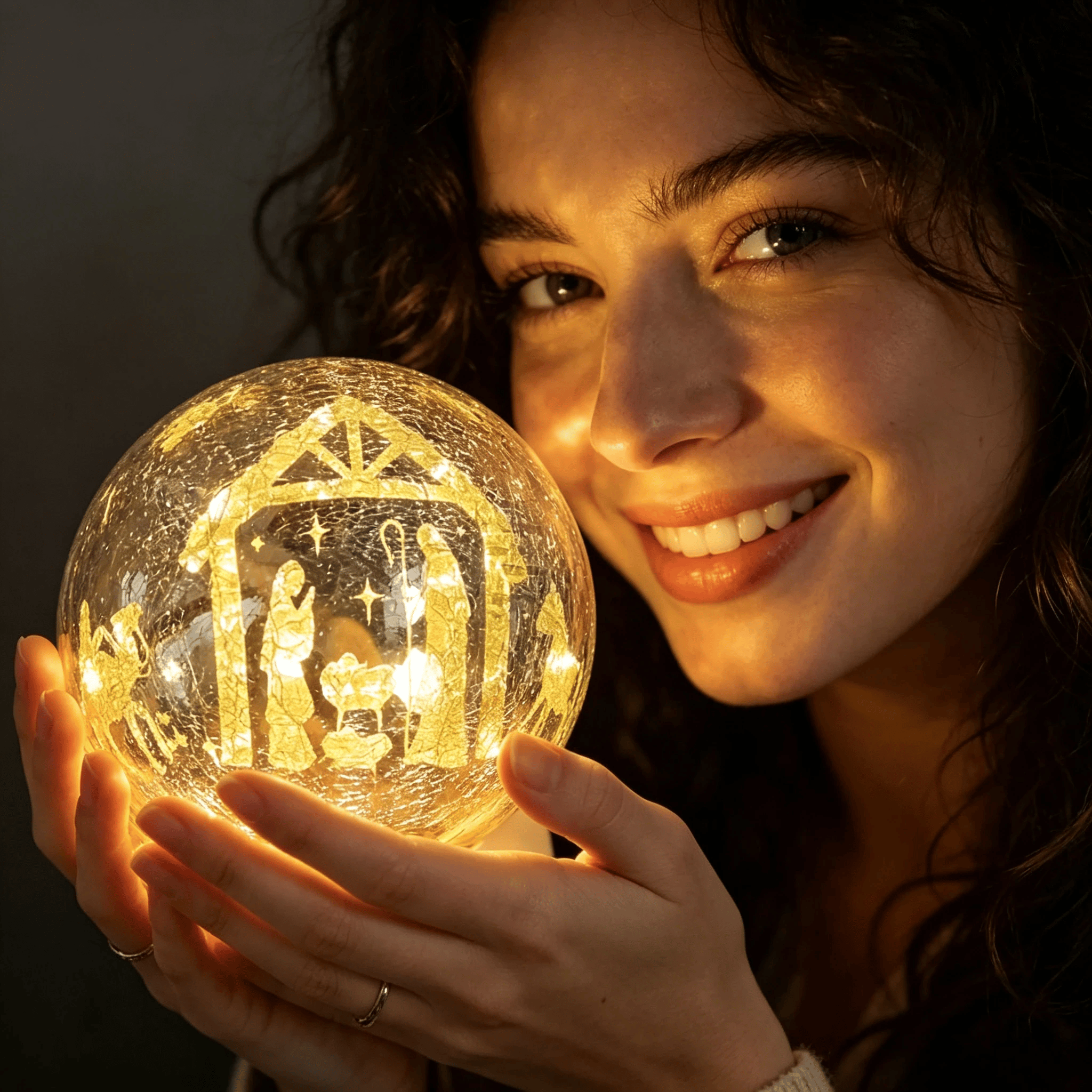 ✝️Light-up cracked glass ball with Jesus and reindeer design🫎