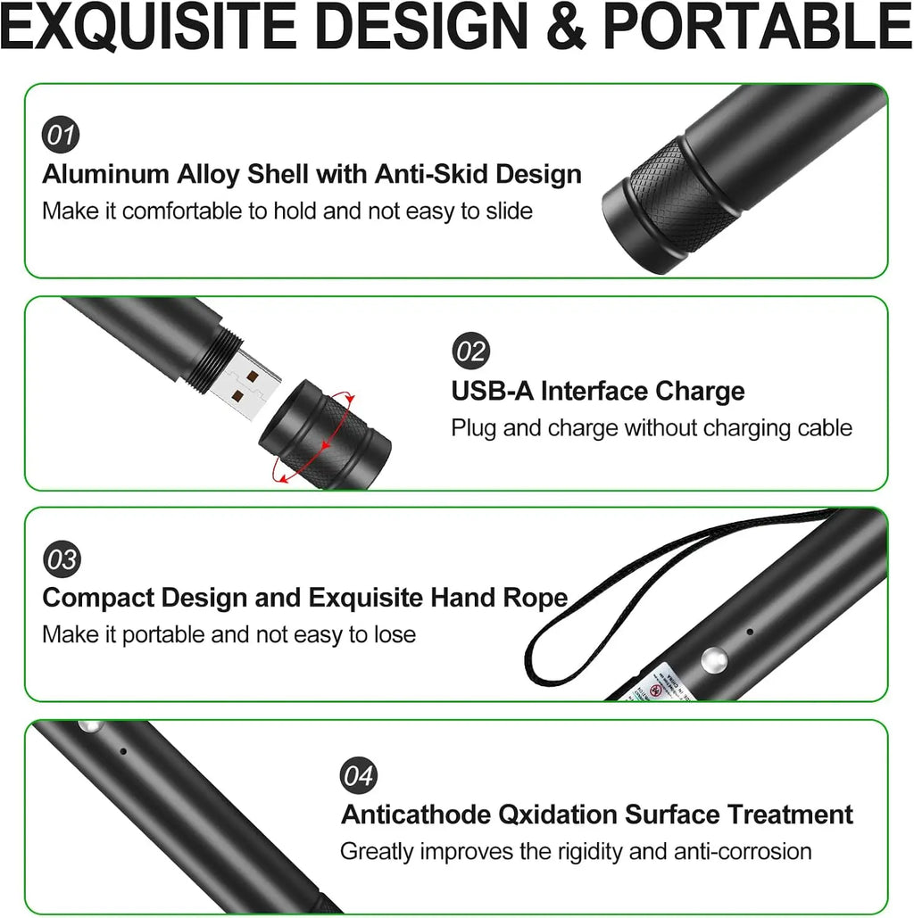 Rechargeable Green Laser Pointer/ Line Light Flashlight Long Distance Range for TV/LED/LCD Screens  Flashlights Presentation, Laser Pointer Cat Toy，Office / Outdoors / Astronomic / Construction SummerVibes petlovers