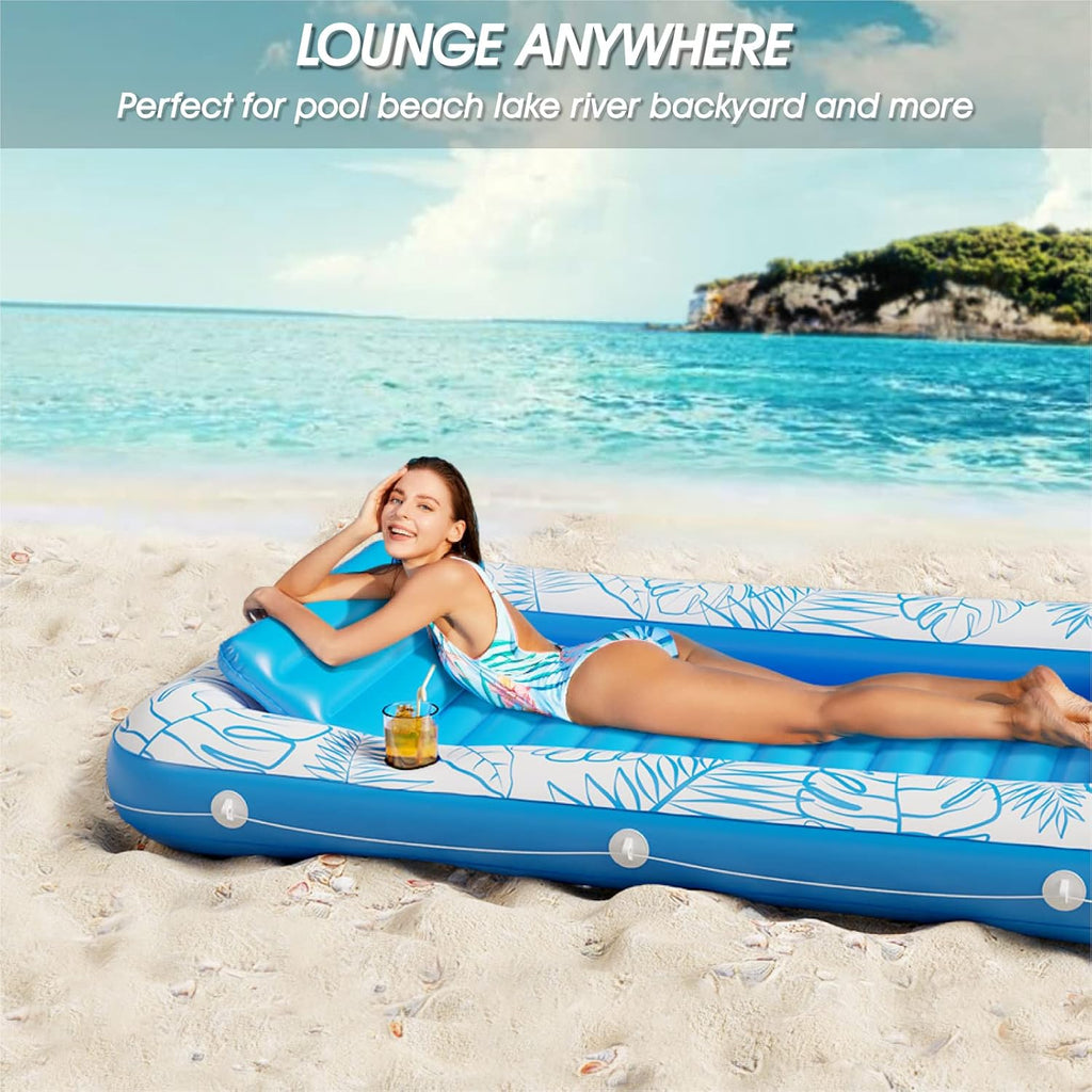 🌊 Inflatable Tanning Pool Float | 5‐in‐1 Lounger with Pillow, Cup Holder & Rope for Water/Beach ☀️