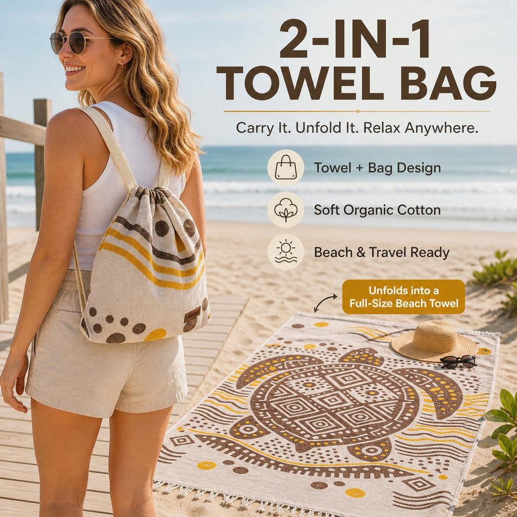 ⏰LAST DAY $20 OFF - 🏖️Sand Cloud 2-in-1 Turkish Cotton Towel Bag with Inner Zip Pocket & Sand-Repelling Fabric